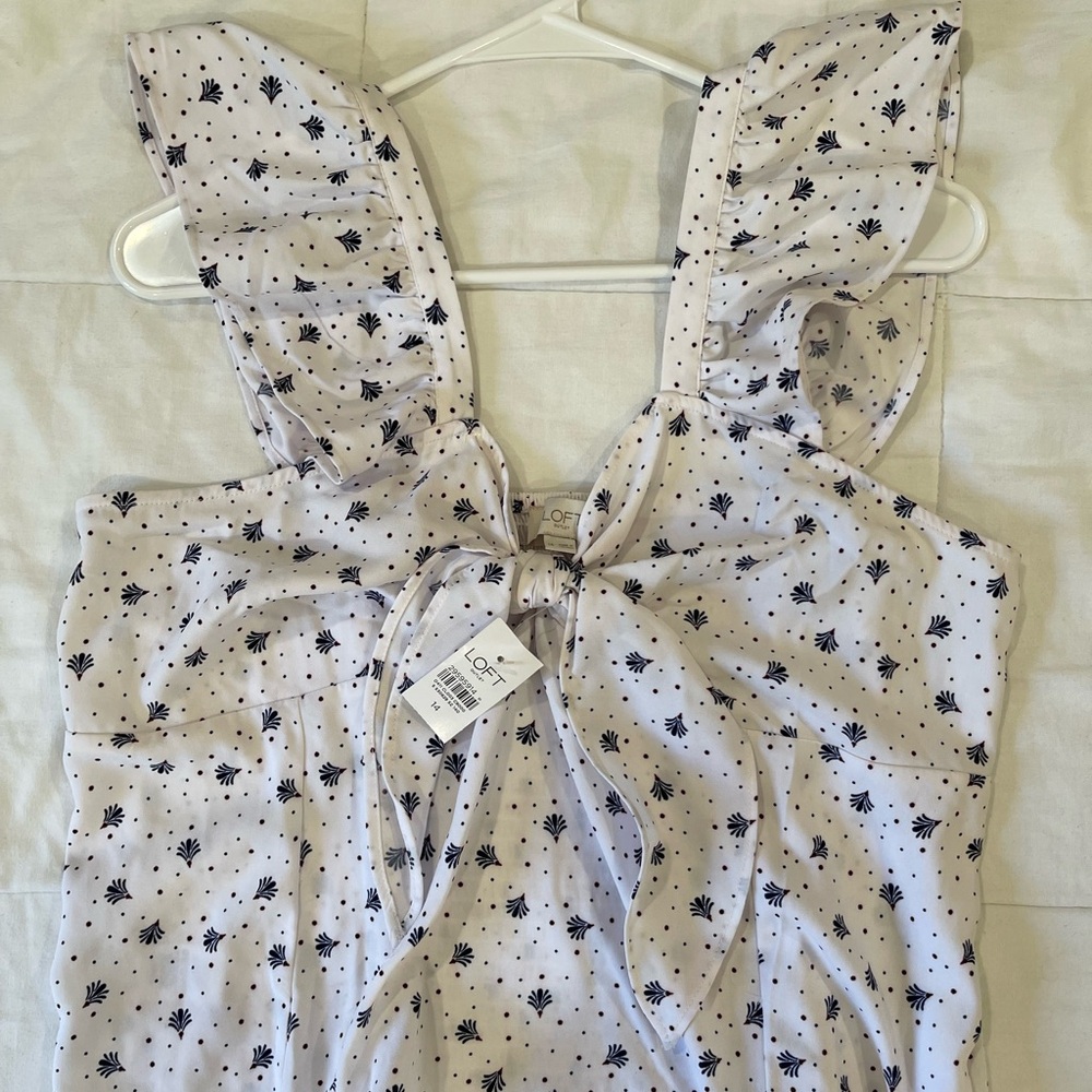 LOFT White Top with Navy Floral Design